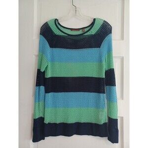 525 America striped loose crochet knit pullover sweater womens M beach preppy